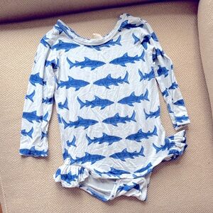 Kate Quinn Blue Shark Print Long Sleeve Onesie